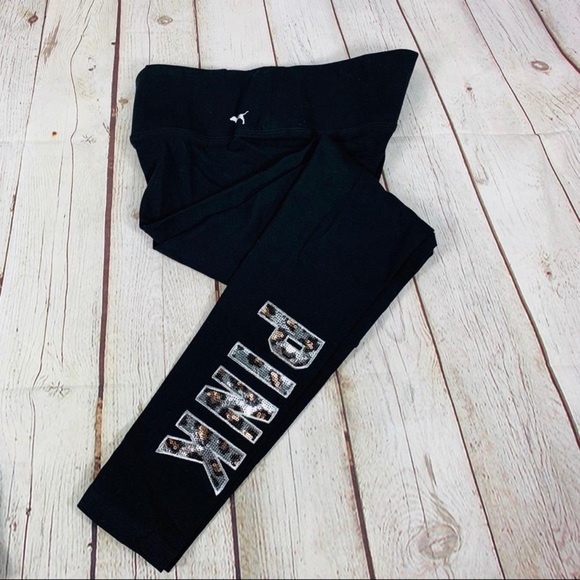 VS Pink Bling Leopard Logo Cotton Leggings - Picture 3 of 8